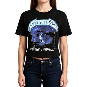 Metallica Women’s Ride The Lighting Cropped T Shirt Small Thrash Band Metal